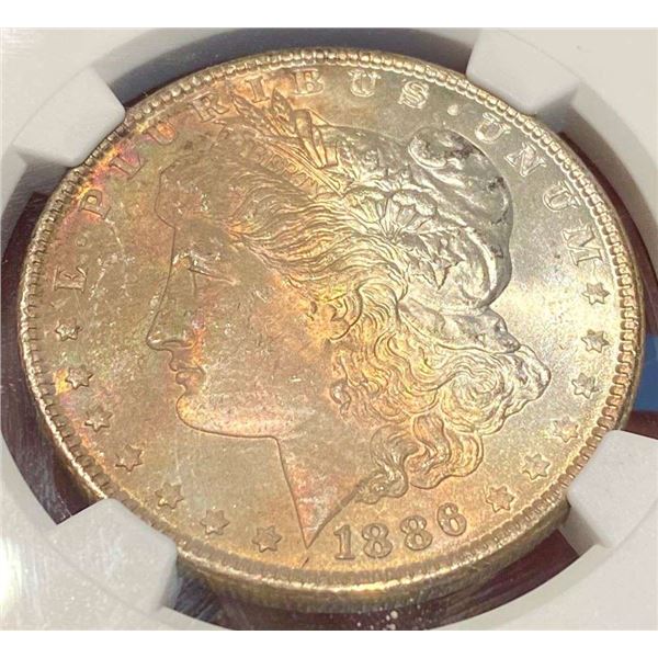Monster Color 1886 Morgan Silver Dollar NGC MS64