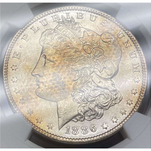 Monster Color 1886 Morgan Silver Dollar NGC MS64