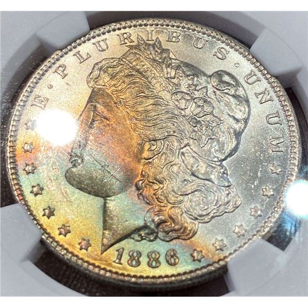 Monster Color 1886 Morgan Silver Dollar NGC MS63