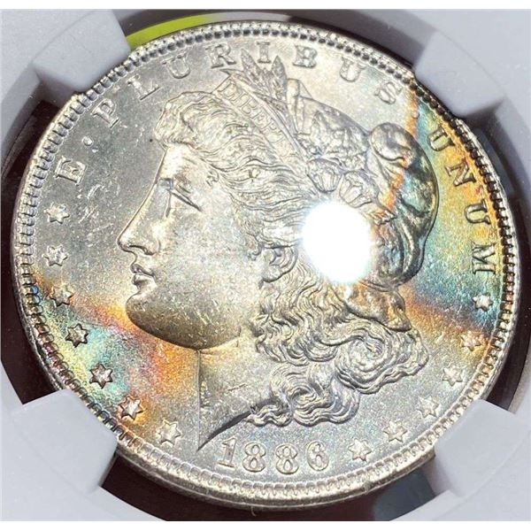 Monster Color 1886 Morgan Silver Dollar NGC MS64
