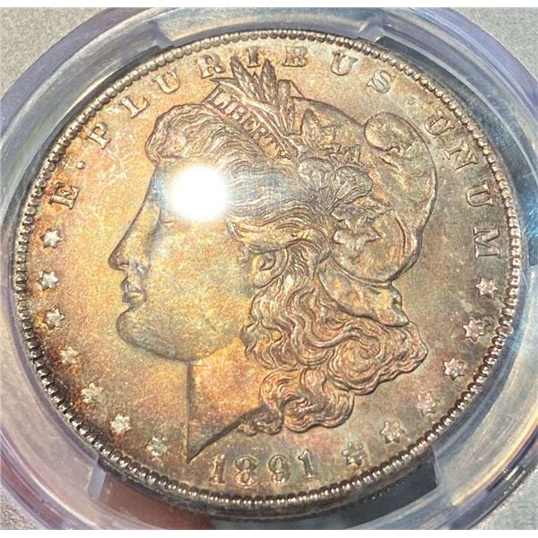 Monster Color 1891 Morgan Silver Dollar PCGS MS64