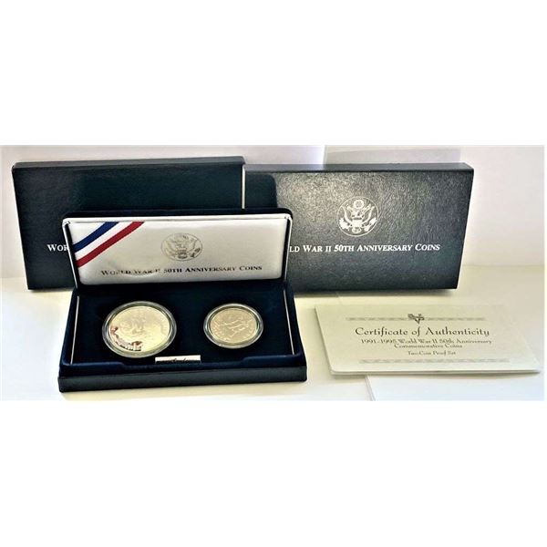1991-1995-W/P World War II 50th Anniversary Commemorative Proof Silver Dollar / Half Dollar