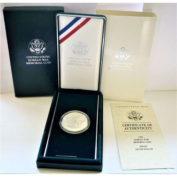 1991-P U.S. Korean War Memorial Proof Silver Dollar