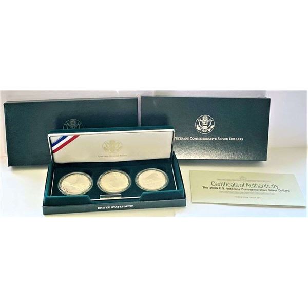 1994-P U.S. Veterans Commemorative Proof Silver Dollar Set (3-coins)