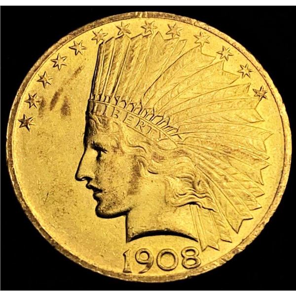 Better Date 1908 Gold $10 Indian Head NGC MS62 With Motto