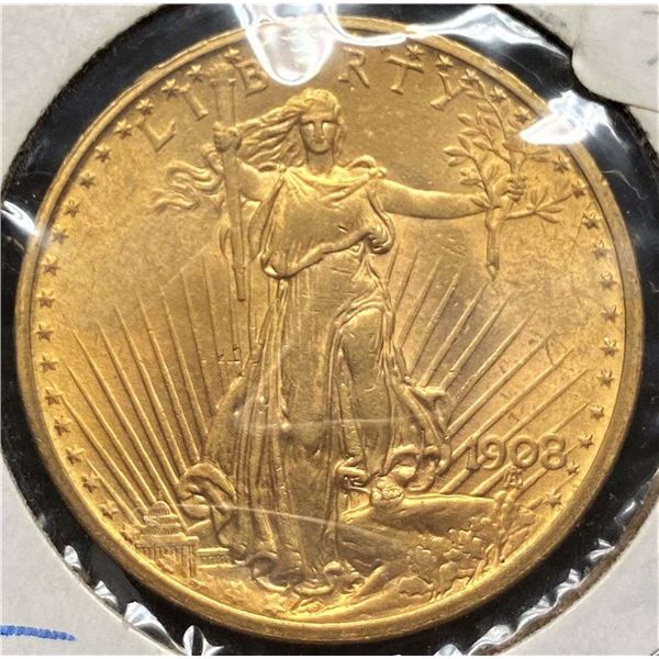 Last Minute! 1908 Gold $20 Saint Gaudens MS65