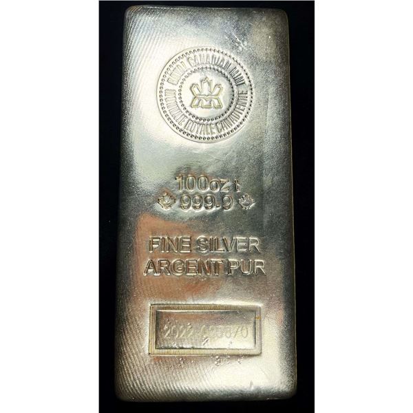 Royal Canadian Mint 100 ozt .9999 Silver Bar