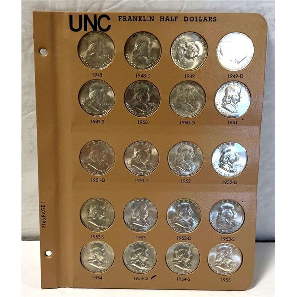 (20-coins) 1948-1955 Franklin Silver Half Dollars