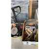 Image 1 : TOTE AND BOX OF CLAMPS, HOSE, MEASURING TOOLS AND MORE
