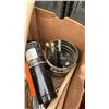 Image 4 : 2 BOXES OF LARGE WRENCHES, PROPANE TORCH, DOLLY WHEELS AND MORE