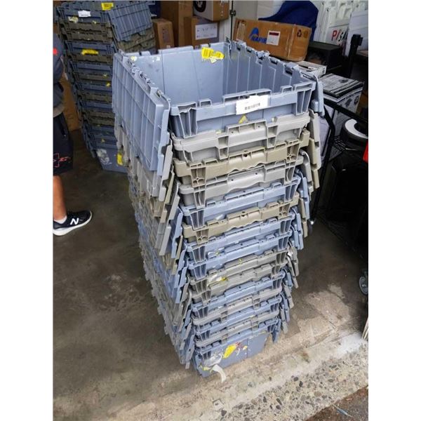 Interlocking Box Stacking STACK OF 15 TOTES WITH BUILT IN INTERLOCKING LIDS