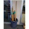 Image 2 : GARBAGE CAN WITH LONG TOOL HANDLES AND ROLL OF TAR PAPER