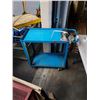 Image 1 : BLUE TWO TIER ROLLING SHOP CART DAMAGE TO WHEELS WITH SPARE SET OF 3 CASTERS