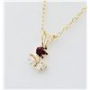 Image 2 : 10KT. YELLOW GOLD 3MM NATURAL ENHANCED RUBY (0.15CTS) & CZ FLORAL PENDANT WITH STERLING SILVER CHAIN