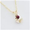 Image 3 : 10KT. YELLOW GOLD 3MM NATURAL ENHANCED RUBY (0.15CTS) & CZ FLORAL PENDANT WITH STERLING SILVER CHAIN