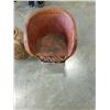 Image 2 : VINTAGE COW LEATHER CHAIR WITH WOVEN BASKET, UMBRELLA  AND FAN