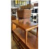 Image 1 : VINTAGE WATERFALL SIDE TABLE WITH WICKER CHEST AND SMALL WOOD STOOL