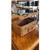 Image 3 : VINTAGE WATERFALL SIDE TABLE WITH WICKER CHEST AND SMALL WOOD STOOL