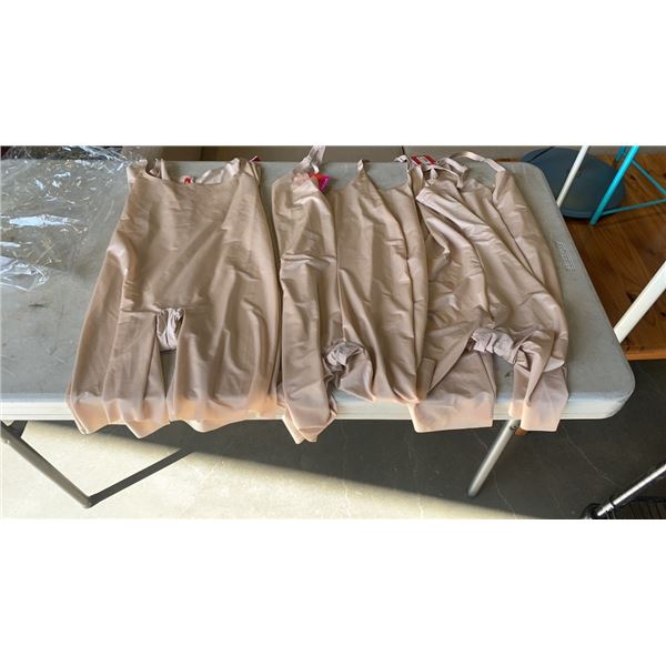 3 NEW SPANX OPEN BUST MID THIGH BODYSUITS CHAMPAGNE SIZE LARGE