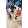 Image 1 : LOT OF ART GLASS JAR, SILVER PLATE JAR, VINTAGE SPRAYER AND CUP WITH SPOON