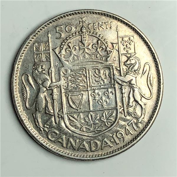 1947 King George VI 50 Cents Curved R 7
