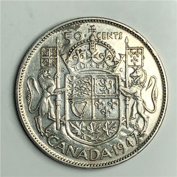 1947 King George VI 50 Cents Straight 7