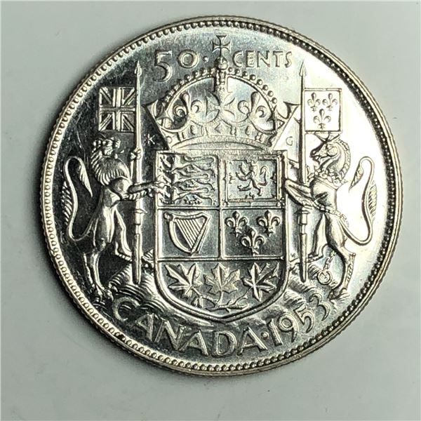 1953 Queen Elizabeth 50 Cents Small Date