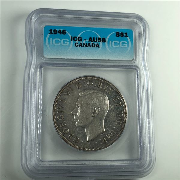 1946 King George VI Canadian Silver Dollar ICG AU-55 Choice 413