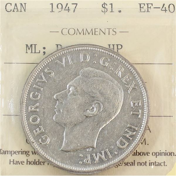 1947 Maple King George VI Canadian Silver Dollar ICCS-EF-40