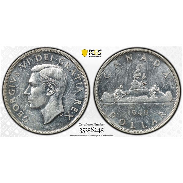 1948 King George VI Canadian Silver Dollar PCGS-AU-58 Nice White Coin