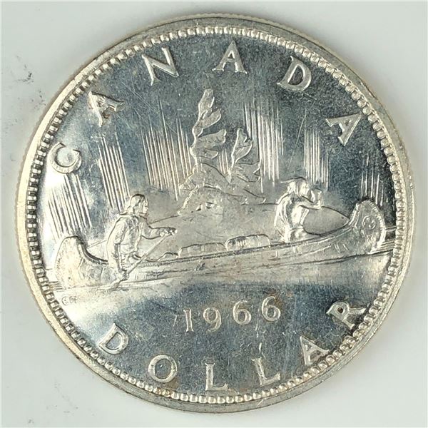 1966 Queen Elizabeth II Canadian Silver Dollar UNC