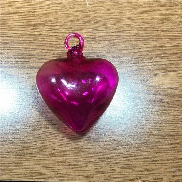 Blown Glass Xmas Heart Ornament