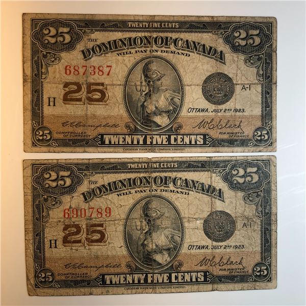 2X-1923 25 Cent Shinplaster DC-24c Letter H Campbell/Clark