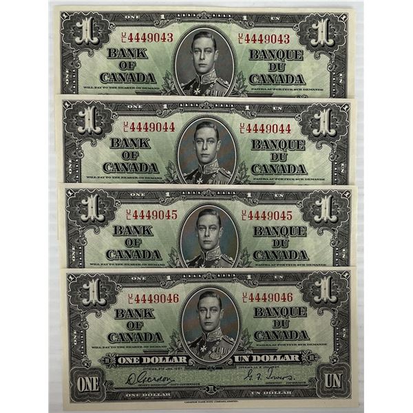 1937 $1 BC-21c Run of 4 Consecutive Notes Exquisit Example Hard and Rare Find