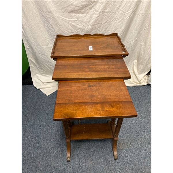 Set Of 3 Antique Nesting Tables With Metal Claw Feet