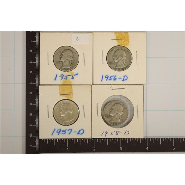 1955, 56-D, 57-D&1958-D WASHINGTON SILVER