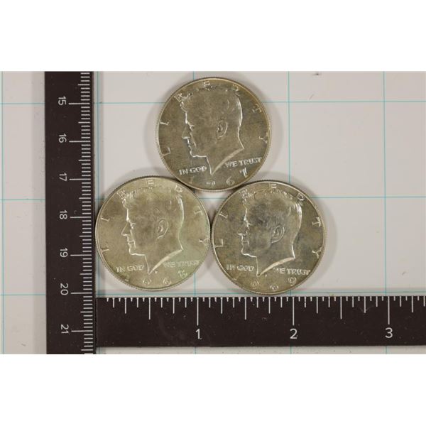 1967, 1968-D & 1969-D 40% SILVER JOHN F. KENNEDY'S