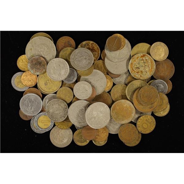 1 POUND ASSORTED FOREIGN COINS, LOTS OF COUNTRIES