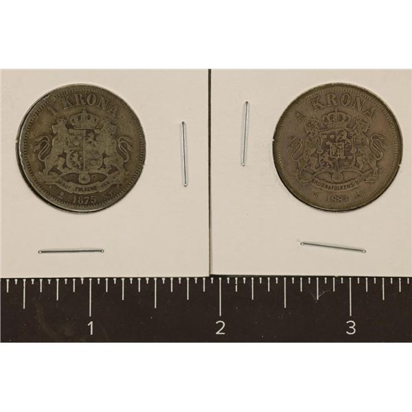 1875 & 1884 SWEDEN SILVER 1 KRONA .1929 OZ. ASW EA