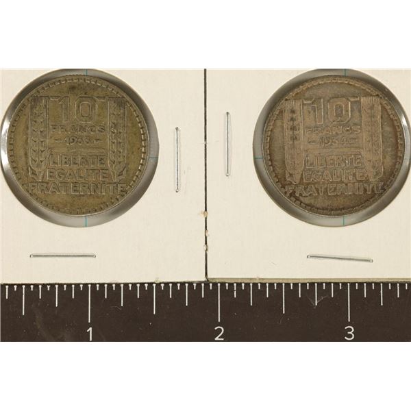 1933 & 1934 FRANCE SILVER 10 FRANKS .2186 OZASW