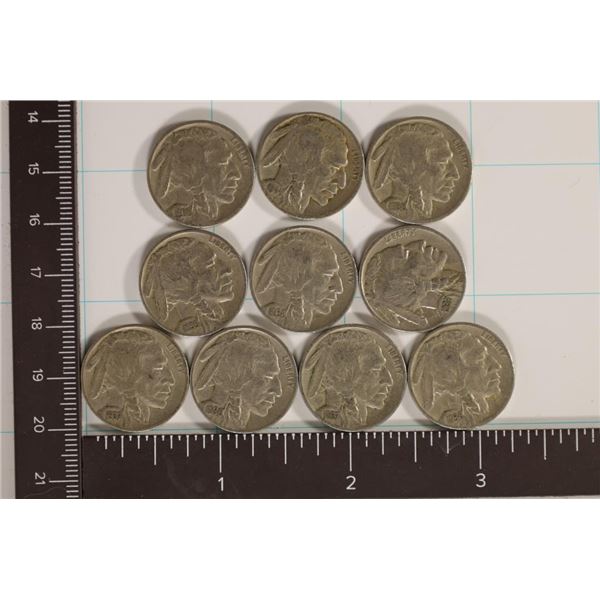 10 ASSORTED 1930'S FULL DATE BUFFALO NICKELS