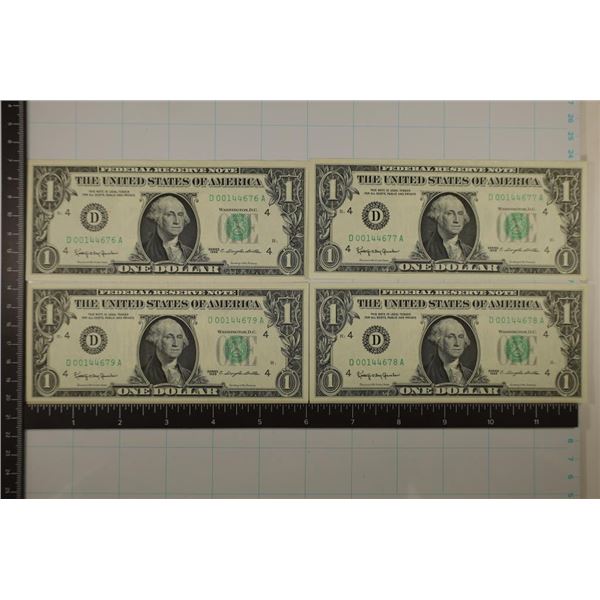 4-1963 US $1 FRN'S WITH CONSECUTIVE SERIAL