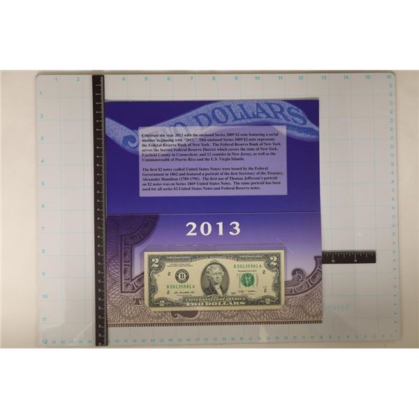 2013 NEW YORK FEATURING A 2009 US $2 FRN CU