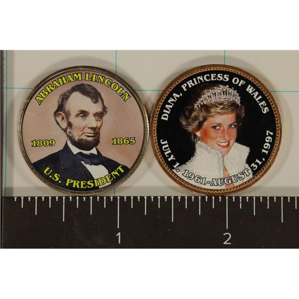 2 COLORIZED COINS  ABRAHAM LINCOLN  ON BU KENNEDY