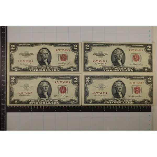 4-1953 US $2 RED SEAL NOTES (ALL CRISP) WATCH FOR