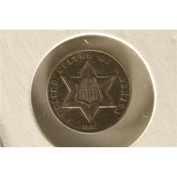 1861 THREE CENT PIECE (SILVER) AU