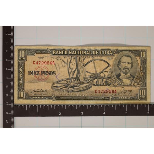 1956 CUBA 10 PESO BILL