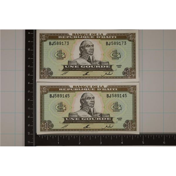 2-1983 BANK OF HAITI 1 GOURDE CRISP UNC BILLS