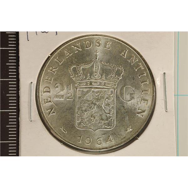 1964 NEDERLANDS / ANTILLEN SILVER 2 1/2 GULDEN BU