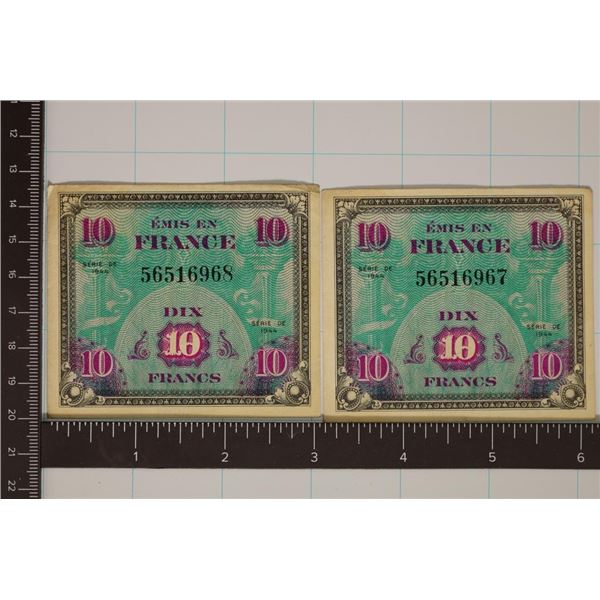 2-1944 FRANCE 10 FRANC MILITARY PAYMENT CERTS.